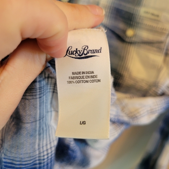 Lucky Brand Blue White Plaid Western Style Long Sleeve Pearl Snap Shirt - Picture 9 of 9